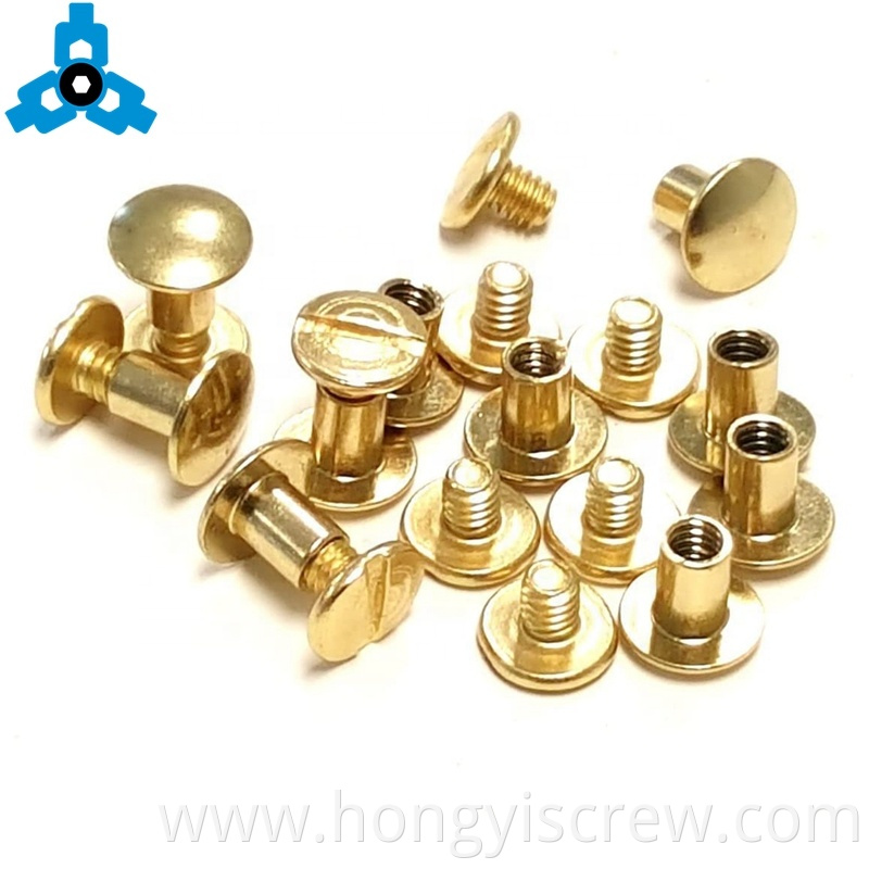 Brass Chicago Binding Rivets Male And Female Screw For Leather OEM Stock Support